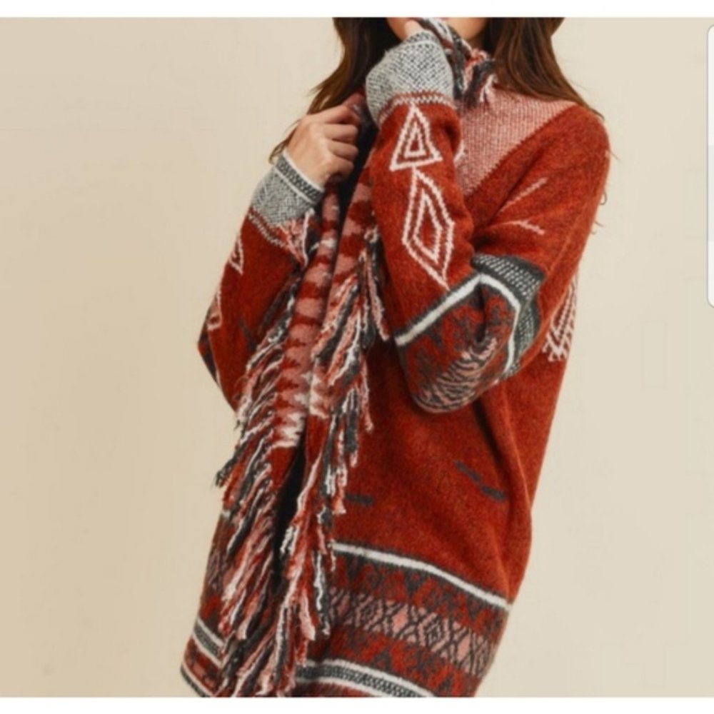 Aztec Southwest Print Cozy Warm Chunky Cardigan - Picture 3 of 8